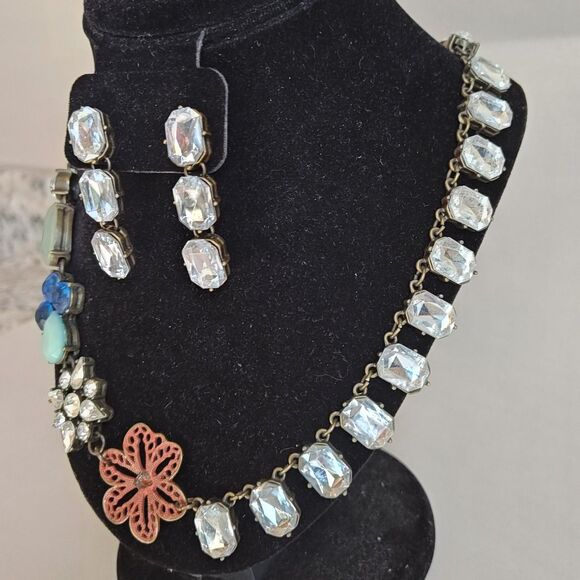 Plunder Crystal Statement Necklace Earrings Set Floral Briolette Jewelry Gift - Picture 5 of 16
